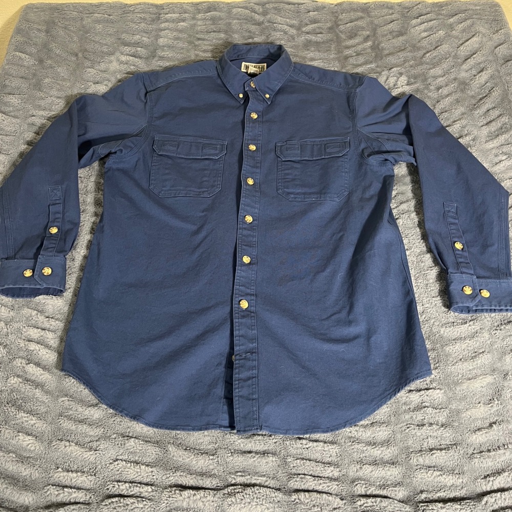 Duluth Trading Co‎ Mens Large Tall Navy Blue Stretch Cotton Button Down Shirt